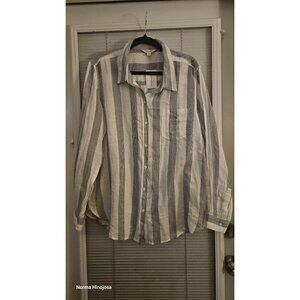 Lucky Brand XL Striped Button-Up Long-Sleeve Shirt Cream & Black Cotton Blend